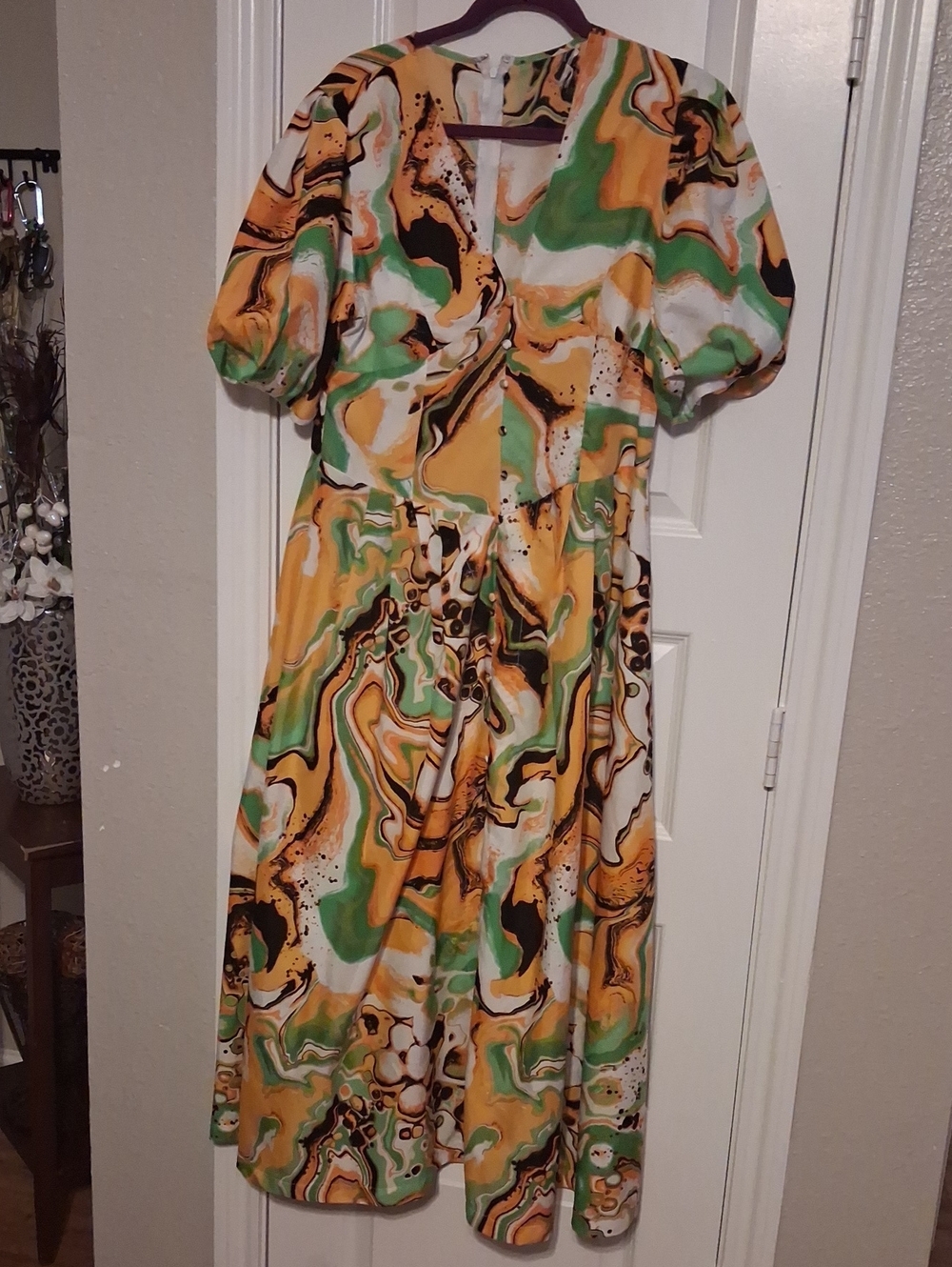 Vibrant Green & Yellow Marble Midi Dress